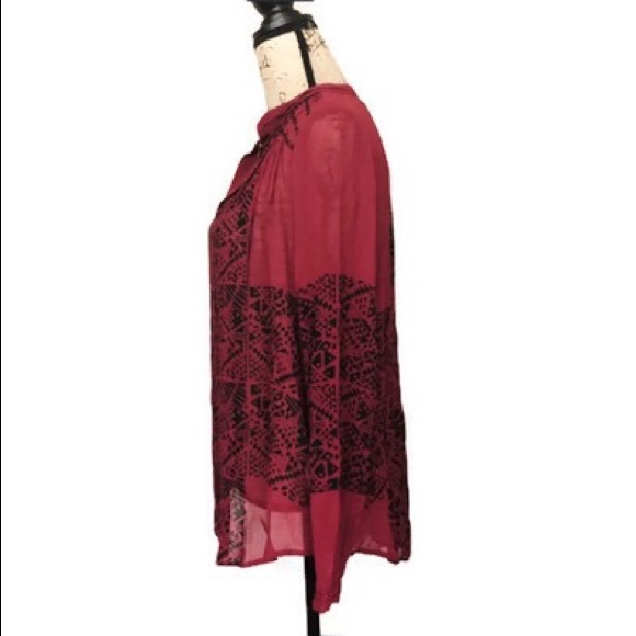 Lucky Brand Red Long Sleeve Sheer Blouse Size M - Picture 3 of 7